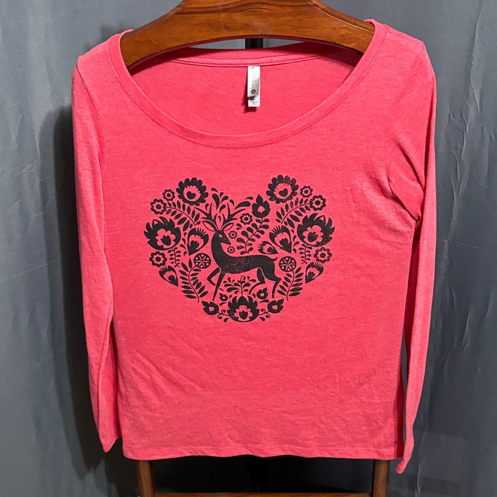 Next Level Apparel Coral Long Sleeve with Black Heart Design